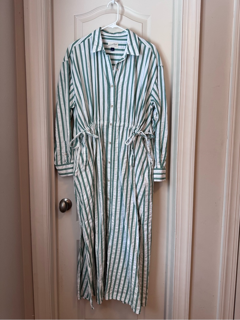 a new day Green & White Striped Button-Front Maxi Dress